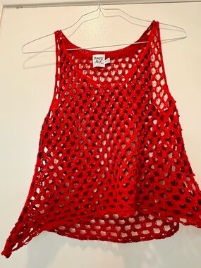 Princess Polly Bright Red Crochet Mesh Tank